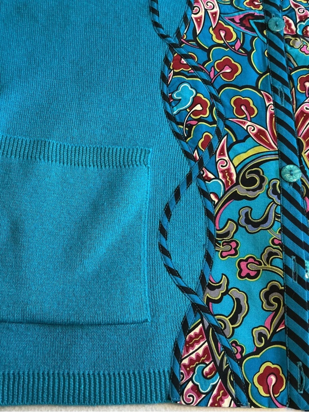 Koos silk and cotton blue boho artsy button sweater size medium - Picture 7 of 10